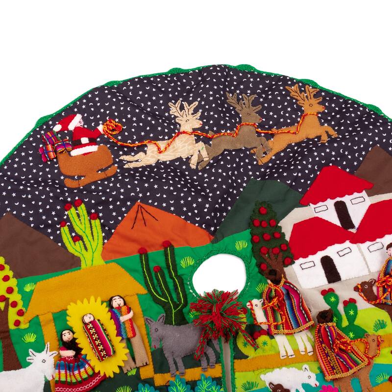 Novica Handmade Holiday Excitement Applique Christmas Tree Skirt