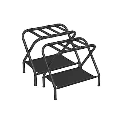 Black 2 Pack Steel Foldable Luggage Rack with Lower Shelf for Guest Room or Hotel Use - 27.2” L x 15” W x 20.5” H