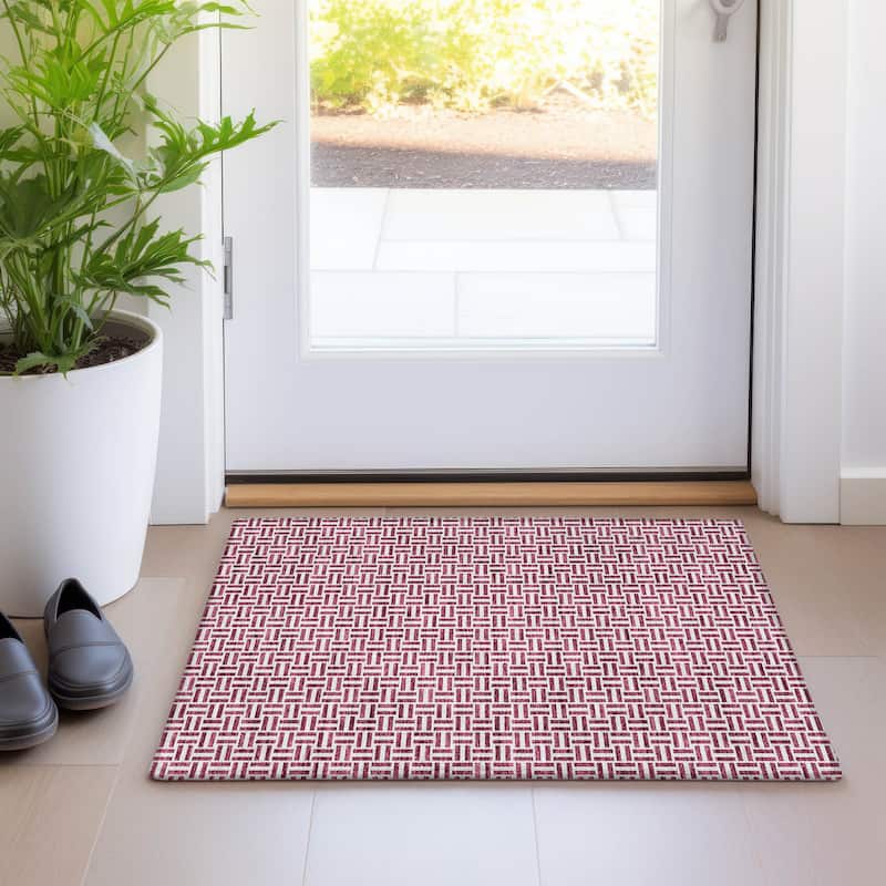 Premium Washable Super Soft Modern Geo Mayfield Rug - Burgundy - 1'8" x 2'6"