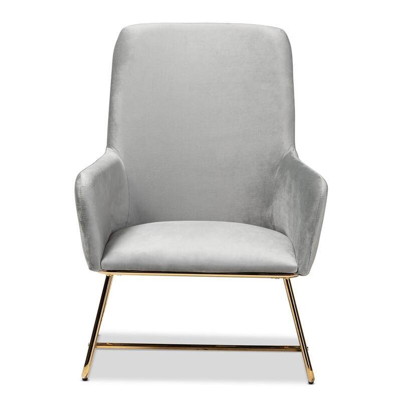 Sennet Glam and Luxe Grey Velvet Fabric Upholstered Gold Finished Armchair - 34.25"H x 26.38"W x 29.53"D
