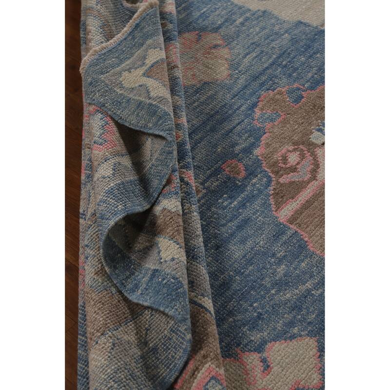 Hand Knotted Oriental 100% Wool Carpet Transitional Geometric Navy Blue & Blues Oushak Area Rug - 11' 0'' X 8' 4''