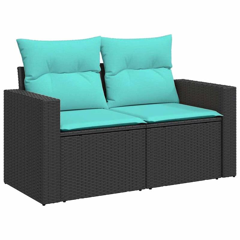 vidaXL Patio Sofa Set with Cushions Outdoor Conversation Furniture Poly Rattan - 21.7" x 24.4" x 27.2"