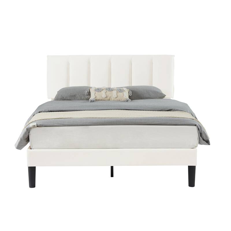 Upholstered Velvet Upholstered Bed Frame with Adjustable Height Headboard No Box Spring Needed Platform Bed Under Bed Storage