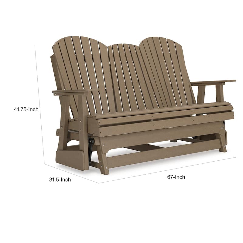 Sami 67 Inch Outdoor Adirondack Glider Loveseat, Dropdown Cupholders, Brown