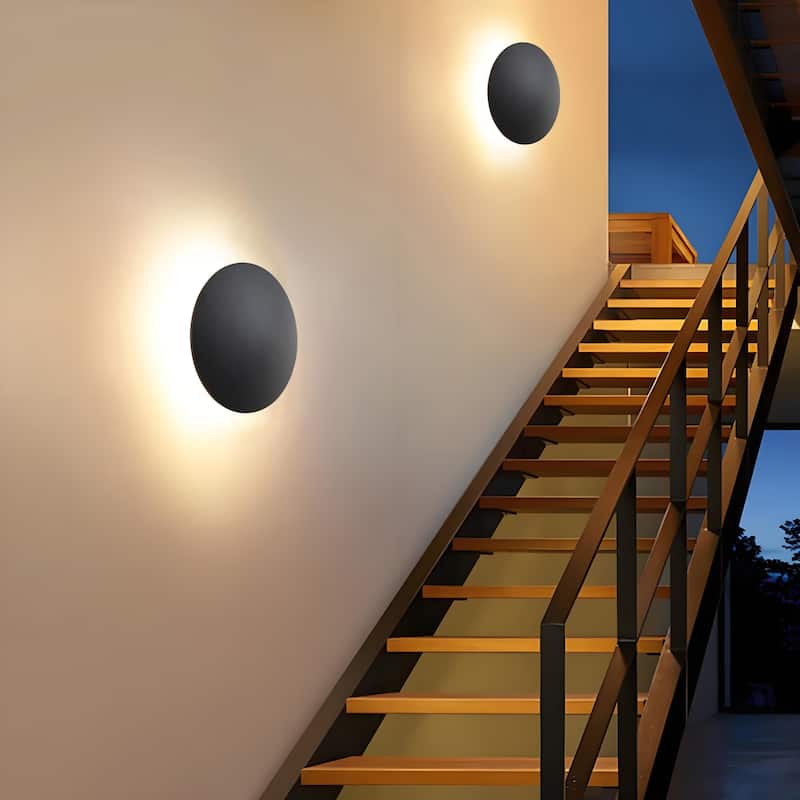 C Cattleya 2-pack Matte Black Aluminum Round Disc LED Indoor Outdoor Wall Sconce