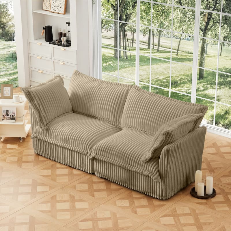 Modern Slipcovered 2-Seat Corduroy Deep Seat Sofa Couches