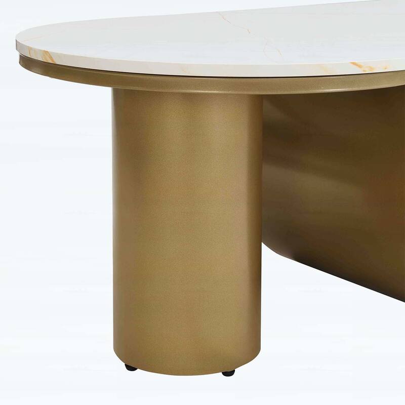 Modern Oval Coffee Table with Storage Drawer,Metal Frame for Living Room Elegance