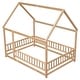 preview thumbnail 46 of 69, Floor Wooden Bed with House Roof Frame, Fence Guardrails