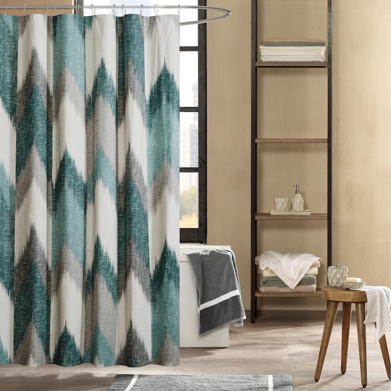 INK+IVY Alpine Cotton Printed Shower Curtain - Aqua