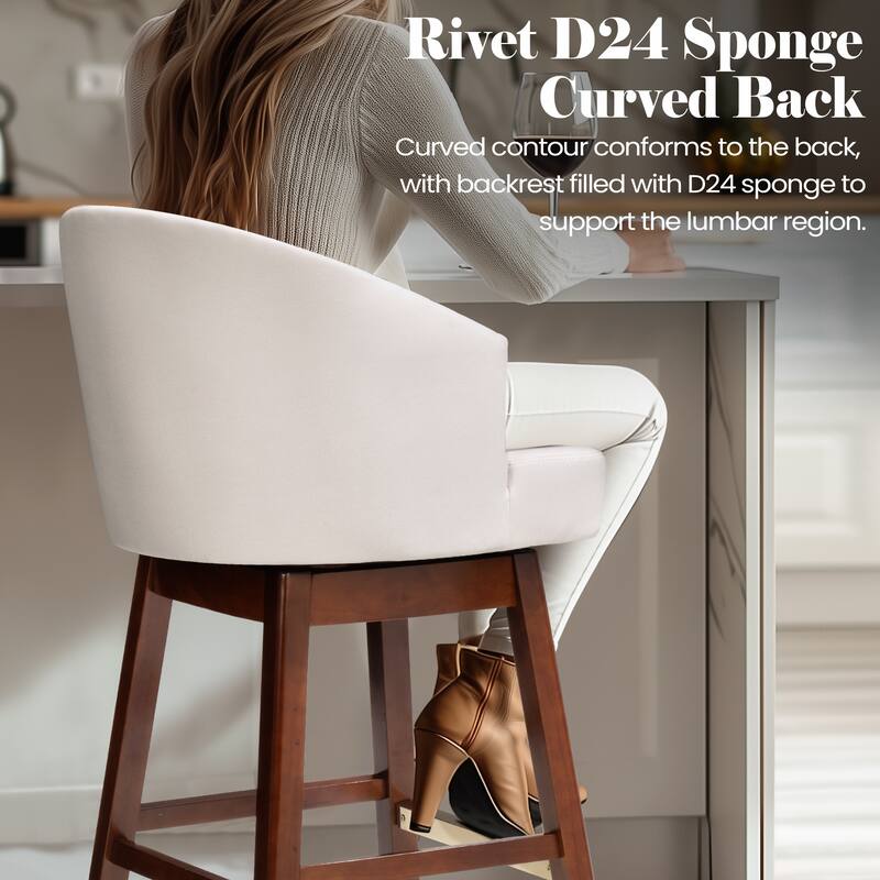 26.4"/31.9"H Height Upholstered Solid Wood Swivel Bar Stools