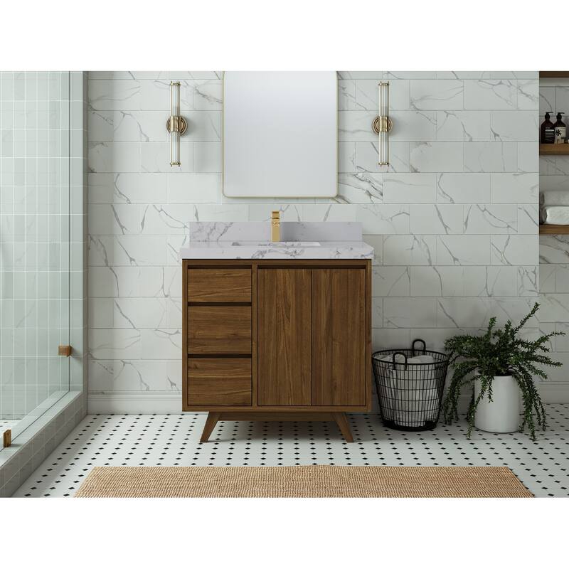 Willow Collections 36 in. W x 22 in. D Madison Teak Center Sink Bathroom Vanity with Countertop