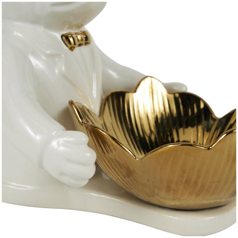 Ceramic Bulldog Decorative Sculpture with Gold Accents - Black or White - Roche River Decor