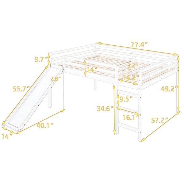 Minimalistic Wood Full Size Loft Bed with Ladder, Slide and Guardrails