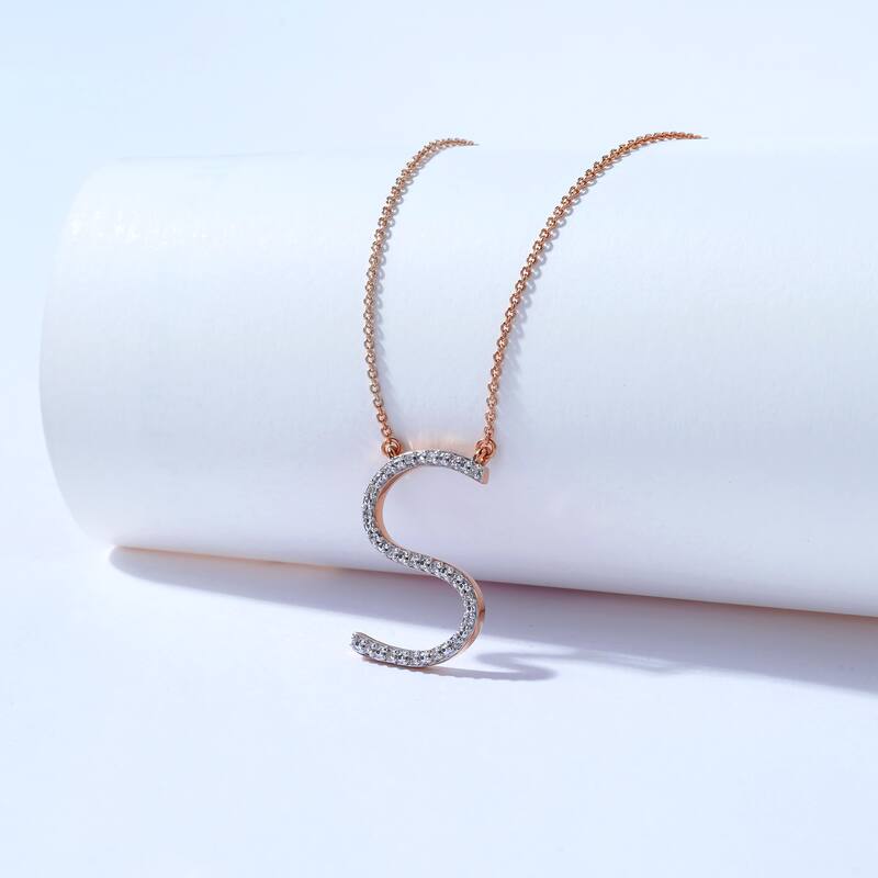 1/20ct TDW Diamond Classic Initial Pendant Necklace in Silver for Women - S - Rose