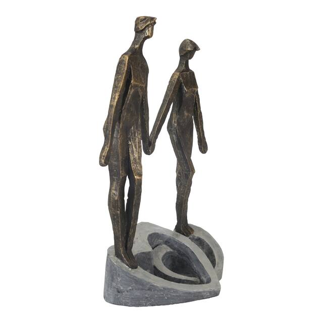 13 Inch Polyresin Couple Holding Hand Figurine, Bronze