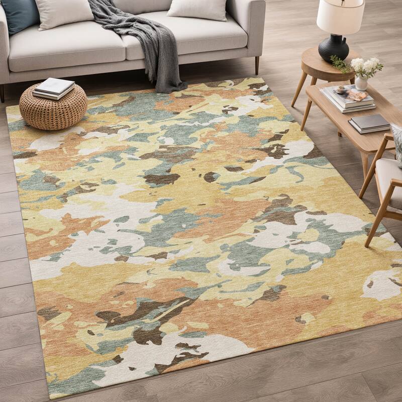 Machine Washable Indoor/ Outdoor Abstract Mexi Chantille Rug