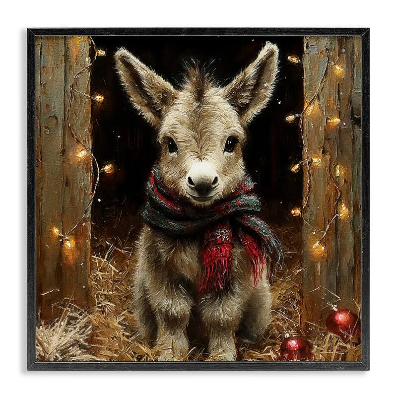 Stupell Baby Donkey & Holiday Lights Framed Giclee Art Design By Riley B - 12 x 12 - Black