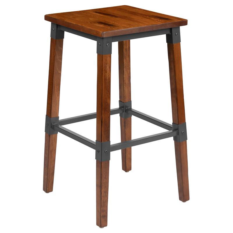 2 Pack Commercial Grade Rustic Industrial Style Backless Wood Barstool