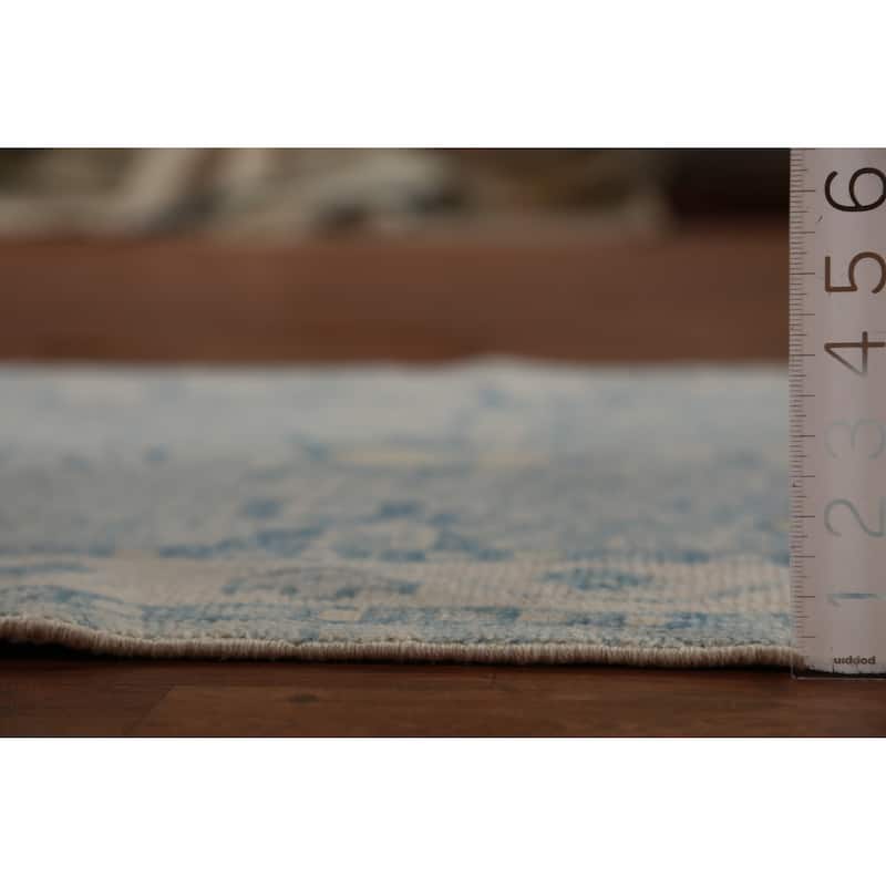 Hand Knotted Oriental 100% Wool Carpet Transitional Geometric Navy Blue & Blues Oushak Runner Rug - 14' 3'' X 2' 11''