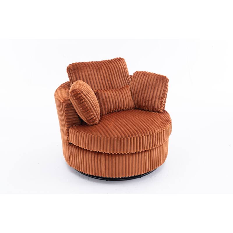 Corduroy 360° Swivel Barrel Chair with 4 Pillows and 400lb Weight Capacity