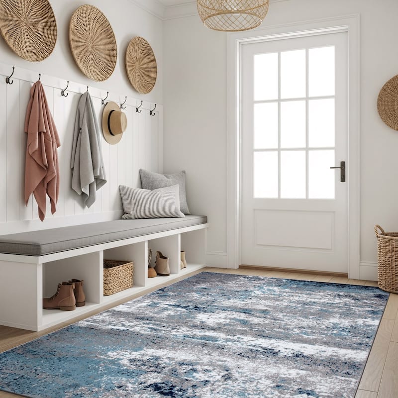 World Rug Gallery Distressed Abstract Watercolor Area Rug