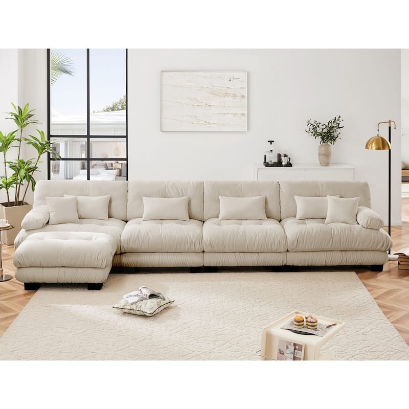 173.2" Modern Comfy Cloud Couch 4-Seater Modular Sectional Sofa for Living Room - Light Coffee