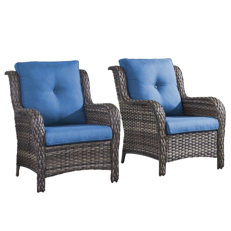 Outdoor Wicker High Back Club Chair Grey-Blue - Grey