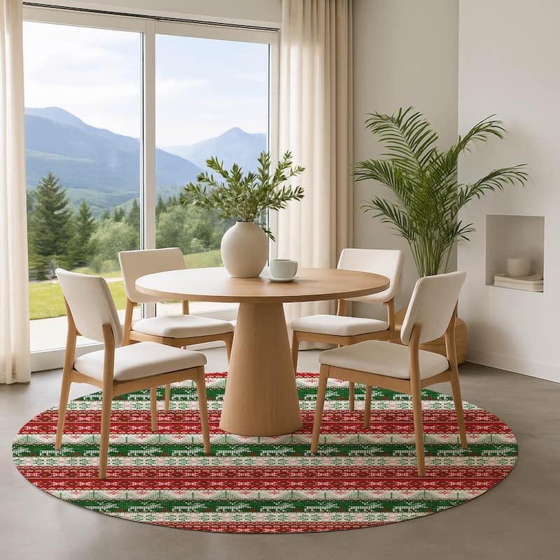 Premium Washable Super Soft Chritmas Stripes Mayfield Rug - Red - 8' x 8'