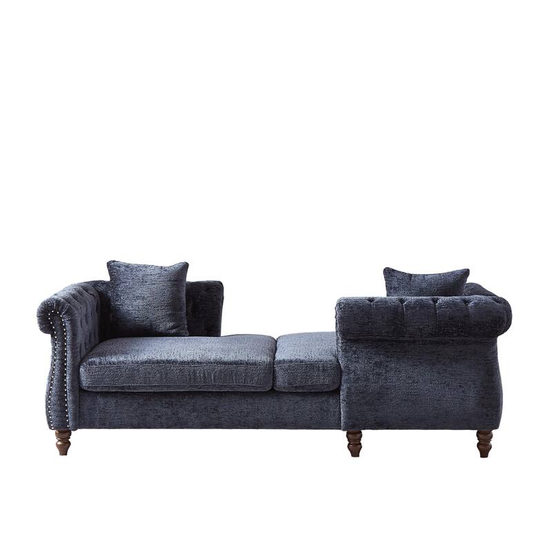 81-inch Chenille Face-to-face Chaise Lounge with Two Pillows,Nailhead trim,Button Tufted Design and Rolled Arms