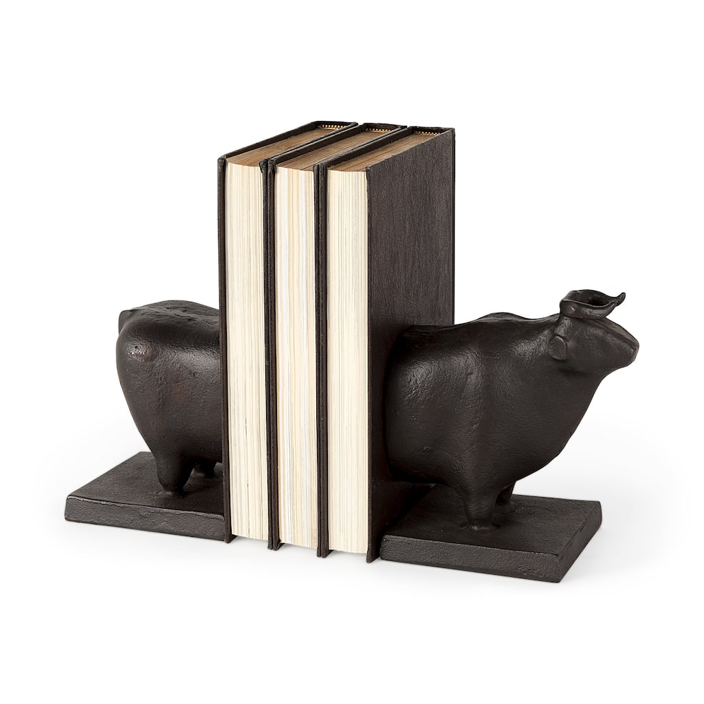 Taurus III Black Cast Aluminum Bull Bookends - 9.0L x 4.3W x 6.8H
