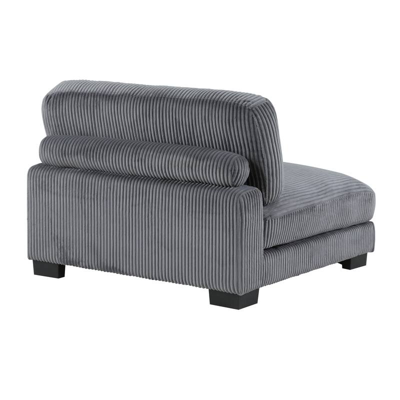 Rix 45 inch Modular Armless Chair, Gray Corduroy Fabric, Black Wood Legs