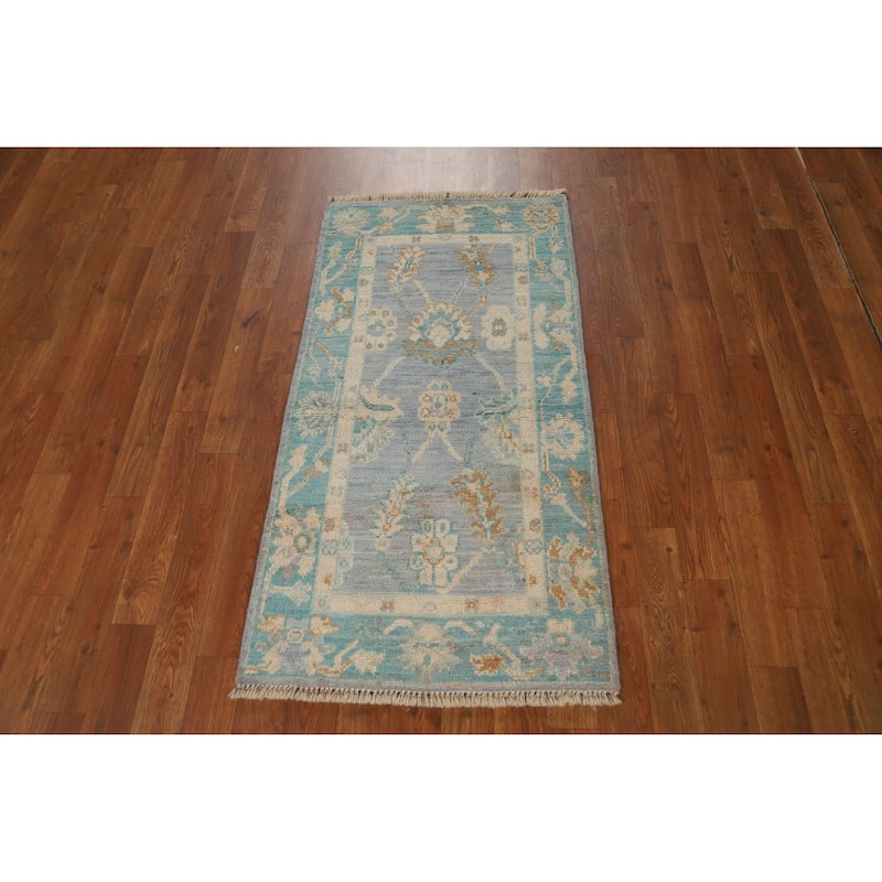 Hand Knotted Oriental 100% Wool Carpet Transitional All-Over Navy Blue & Blues Oushak Area Rug - 3' 11'' X 2' 0''