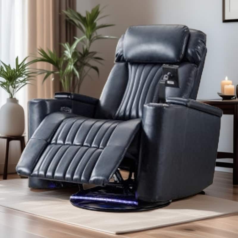 270° Swivel Home Theater Seat with LED Lights, Hidden Arm Storage, Tray Table & Phone Stand, Cup Holders, USB Port