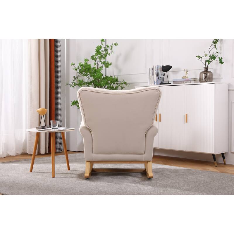 Baby Room High Back Rocking Chair Nursery Chair, Comfortable Rocker Fabric Padded Seat ,Modern High Back Armchair