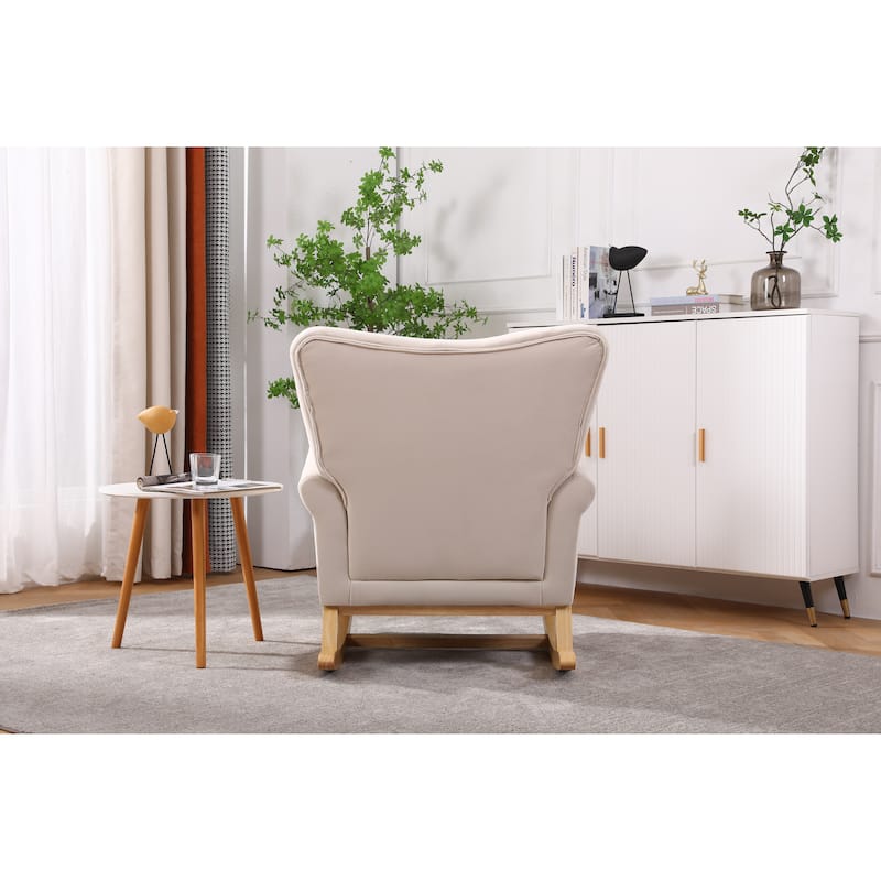 Nursery Rocking Chair with High Back, Modern Baby Room Rocker with Padded Seat, Comfortable Fabric Armchair