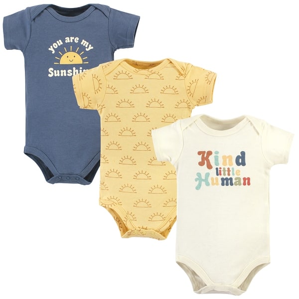 slide 1 of 1, Hudson Baby Cotton Bodysuits, Kind Human 12-18 Months - Kind Human 3 Pack
