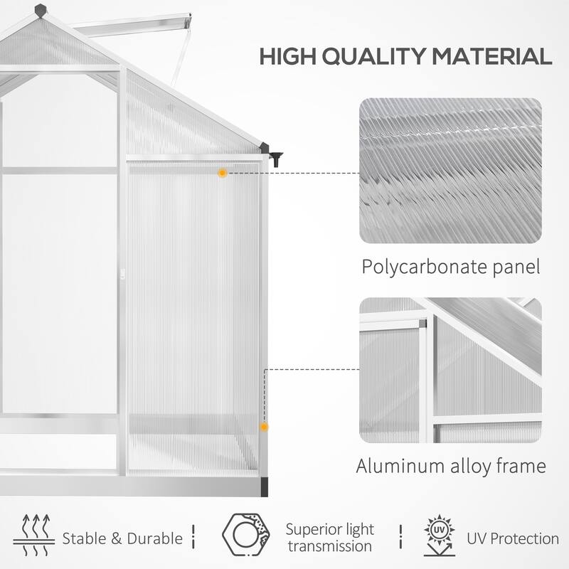 Outsunny 8' L x 6' W Polycarbonate Walk-In Greenhouse with Rooftop Vent & UV-Resistant Walls