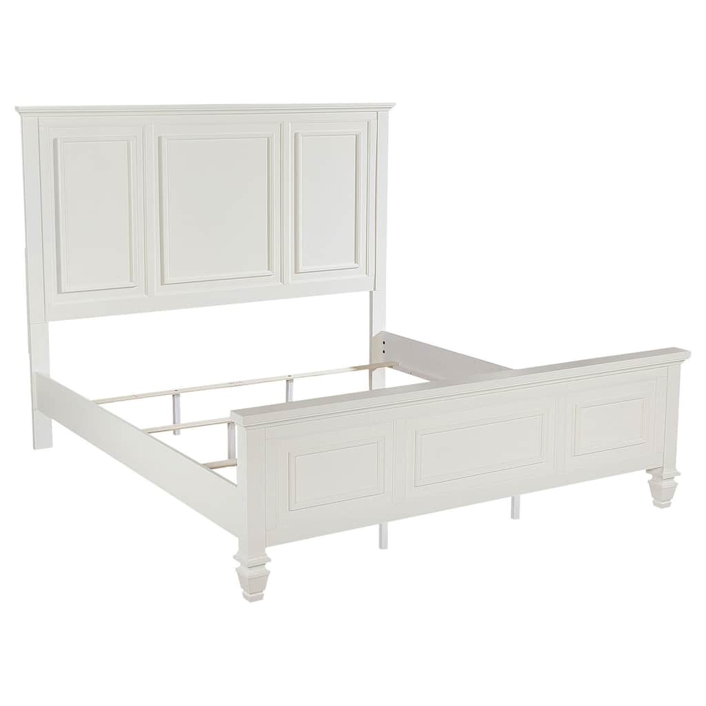Sandy Beach 63-inch Eastern King Wood Panel Bed in Cream White with Carved Details and Classic Coastal Style