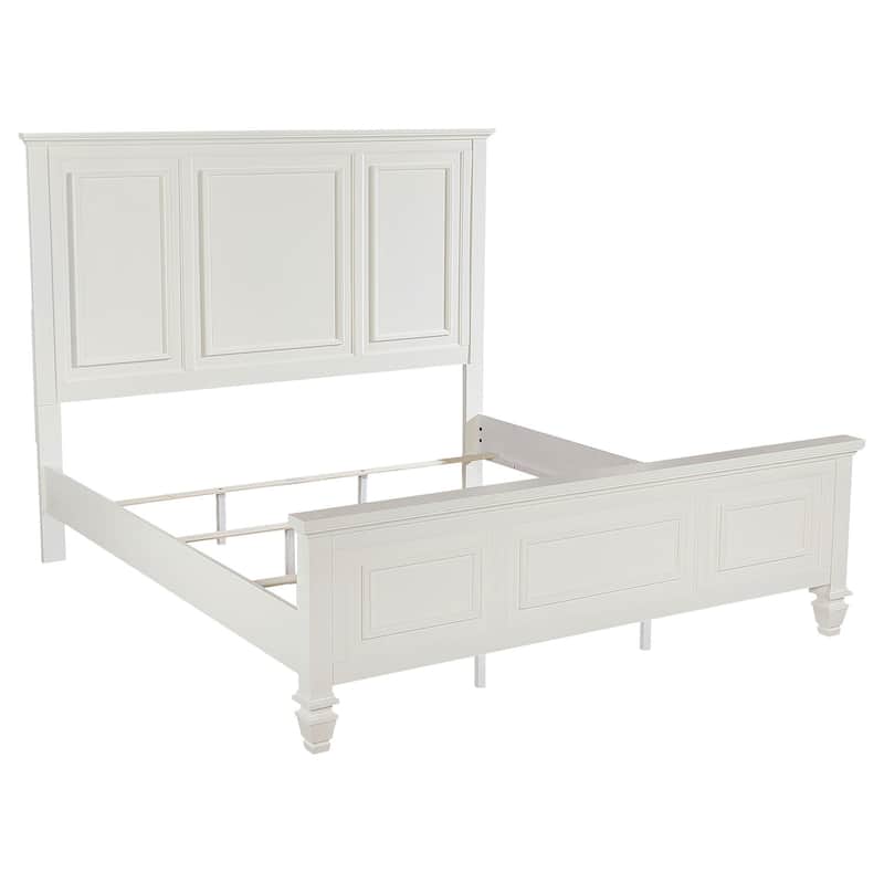 Sandy Beach 63-inch Eastern King Wood Panel Bed in Cream White with Carved Details and Classic Coastal Style