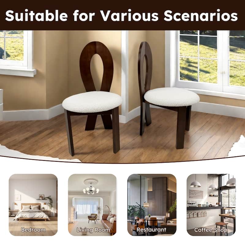 Dining Chairs Set of 2, Key-design Home Chairs, Pure White Teddy Velvet Solid Wooden Dining Chairs with Ribbon-Cross Backrest