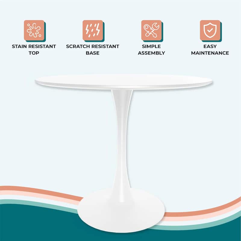 Bristol 35" Round Dining Table with Modern Glass, MDF or Sintered Stone - Sturdy Steel Pedestal Base for Kitchen, Dining, Cafe