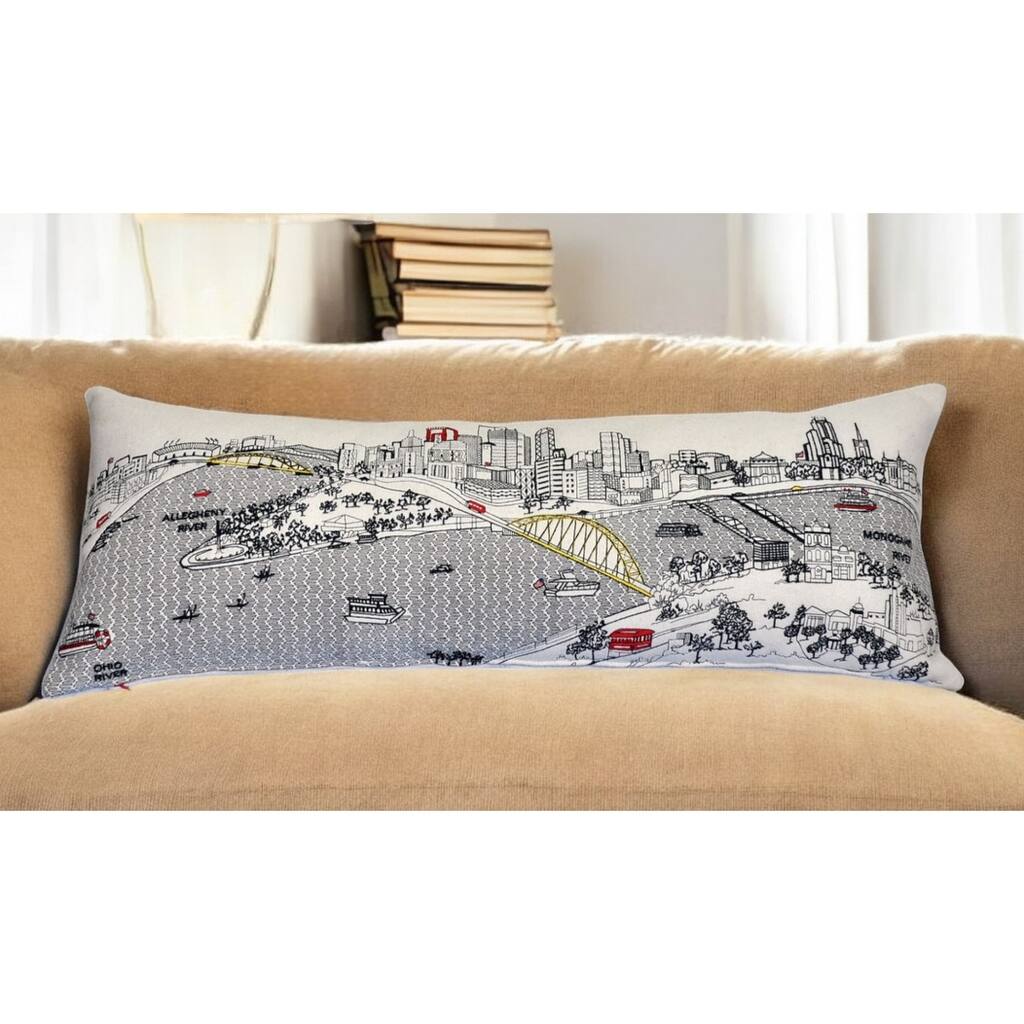 HomeRoots 35" White Pittsburgh Daylight Skyline Lumbar Decorative Pillow