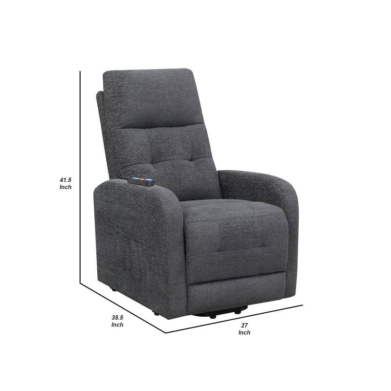 Fabric Power Lift Massage Chair with Tufted Stitched Accent, Dark Gray