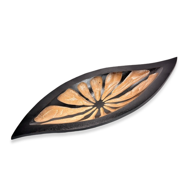 Handmade Loving Nature Hand Carved Pointy Leaf 17inch Long Tray (Thailand). Opens flyout.