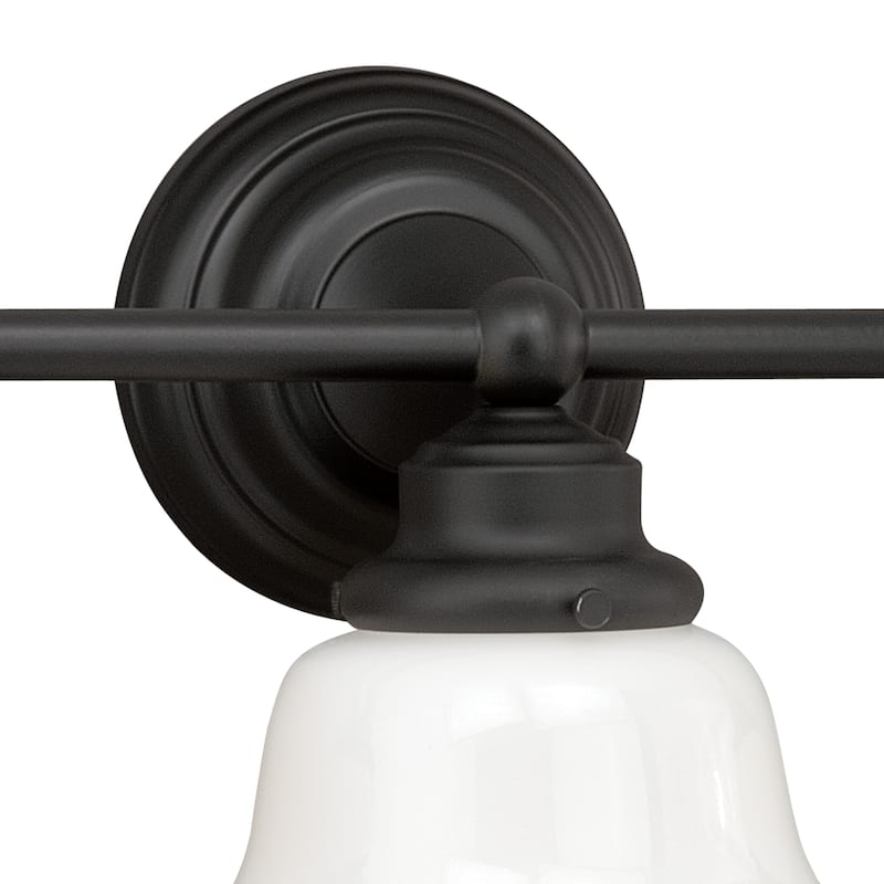 Huntley 3-Light 24 in. W Oil Rubbed Bronze Bathroom Vanity Lighting Fixture, White Schoolhouse Milk Glass Globe Shade, Dimmable