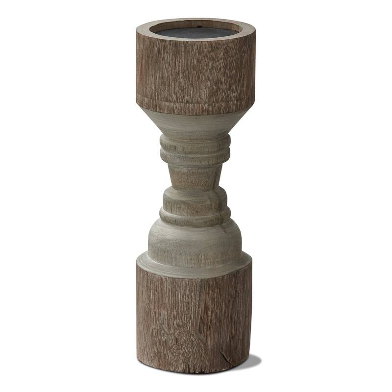 Rustic Turned Pillar Holder Short - Gold