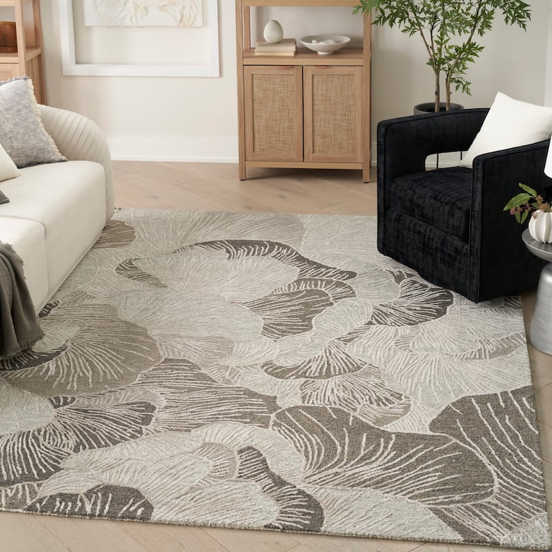 Nourison Avra Indoor only Floral Handmade Wool Area Rug - 7' 9" x 9' 9" - Grey