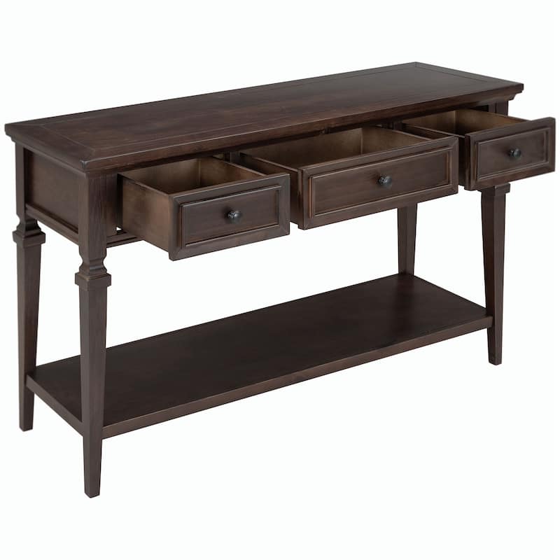 50"L Classic Retro Style Console Table with Three Top Drawers and Open Style Bottom Shelf (Gray Wash)
