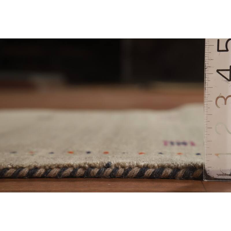 Hand Knotted Oriental 100% Wool Carpet Tribal Animal Pictorial Beige & Ivories Gabbeh Area Rug - 4' 10'' X 2' 9''