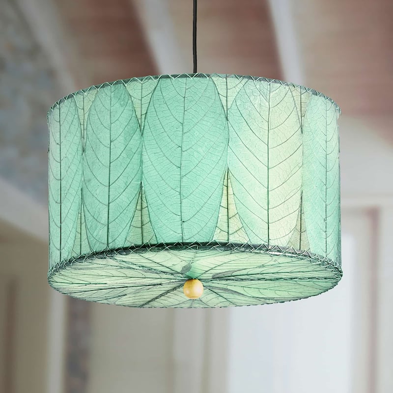 Eangee Handmade Drum Pendant 18 Inch, Cocoa Leaves Shade, 18 x 18 x 10 in. - 18 x 18 x 10 - Sea blue